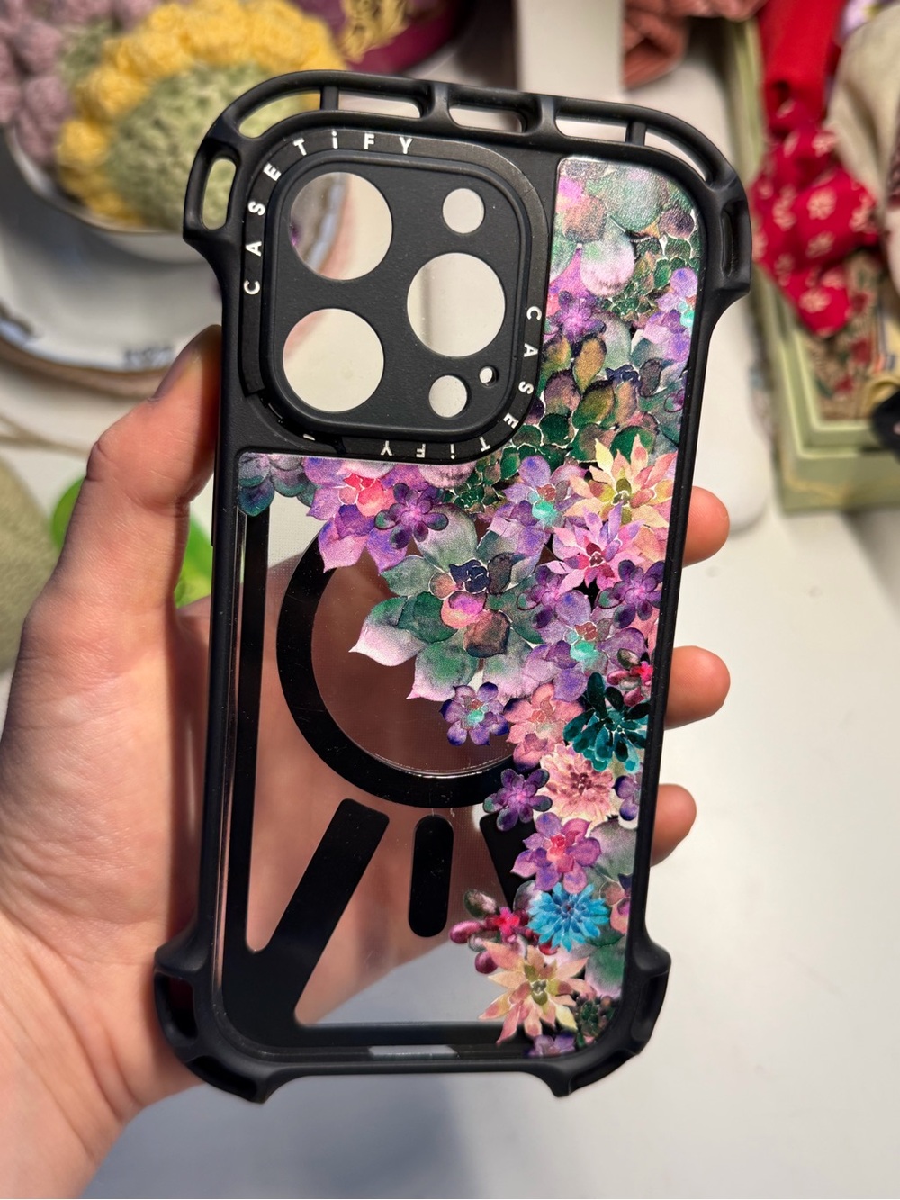 Casetify Black-Trim Clear Case with Multicolor Floral Accent iPhone 16 pro